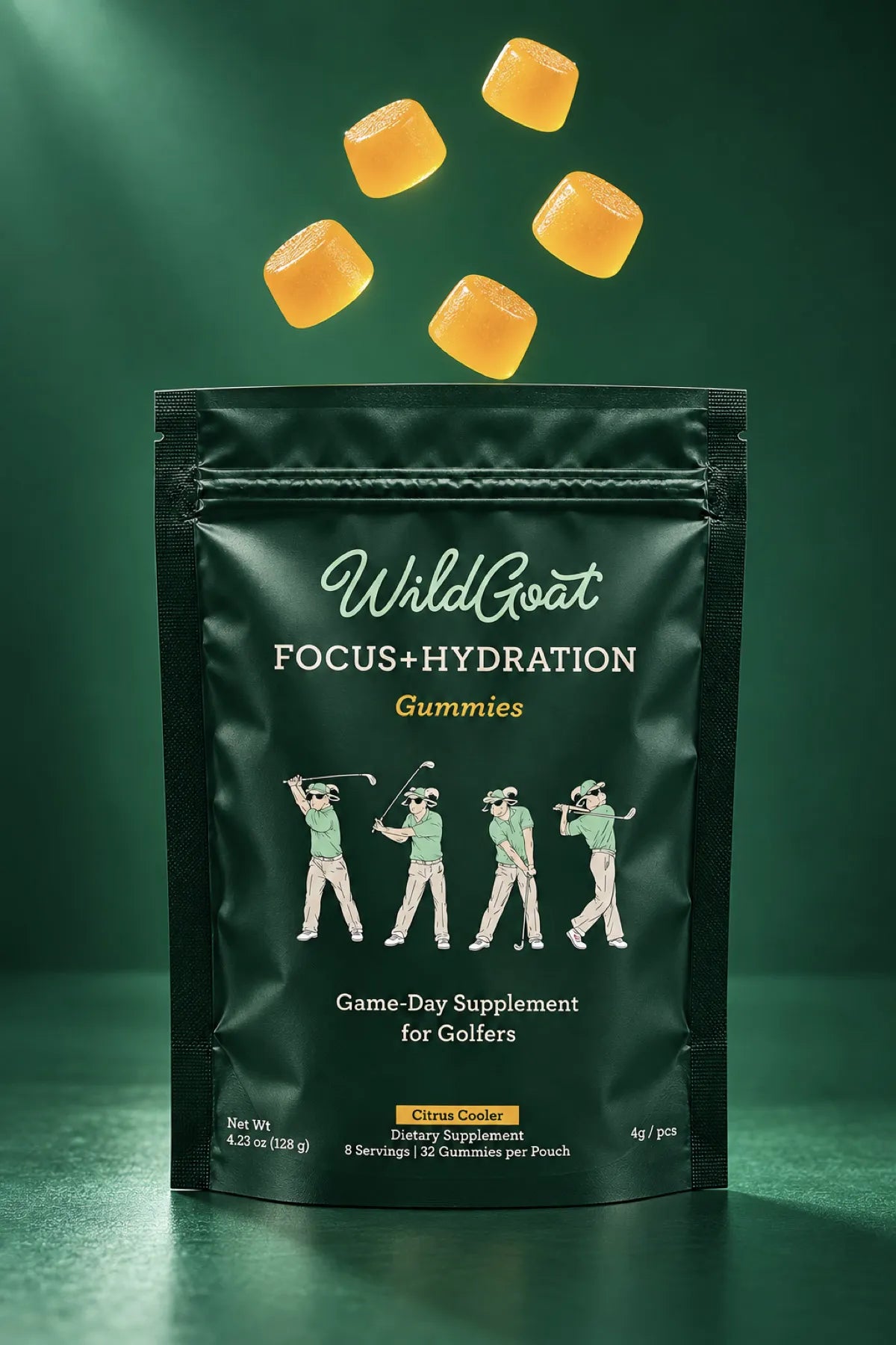 Three Wild Goat gummies on a golf club